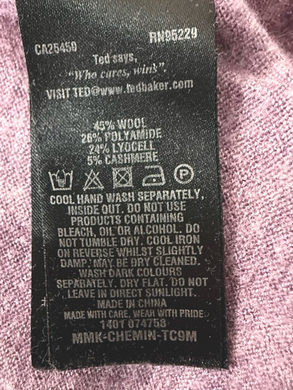 Ted Baker Wool Blend Pink And Purple Marbled Long Sleeve Crew Neck Sweater - Picture 10 of 14